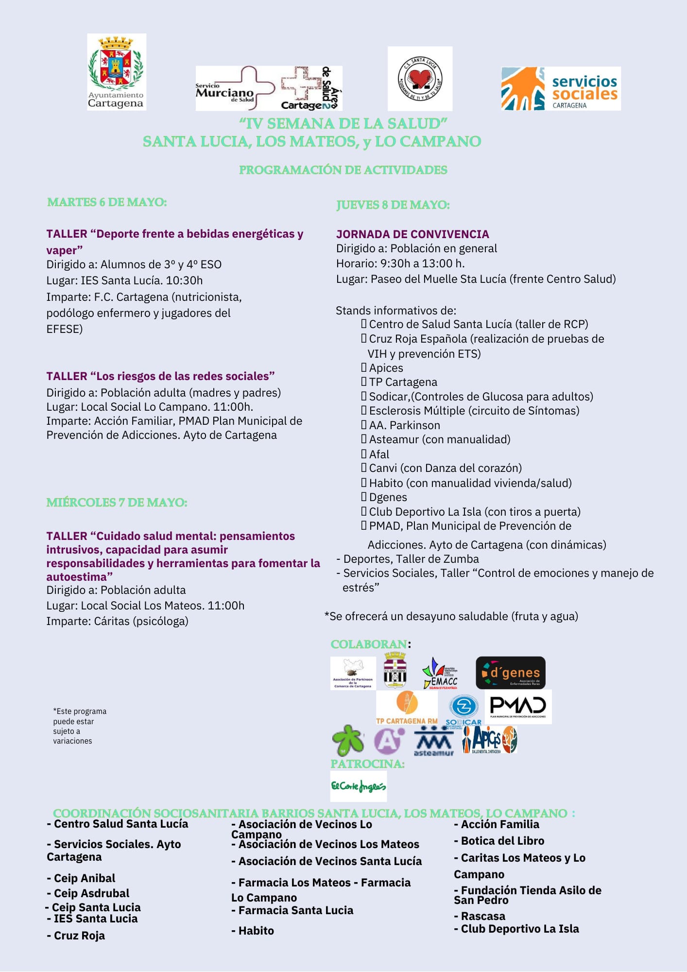 Programa Iv Semana De La Salud, Sta Lucia, Los Mateos, Lo Campano
